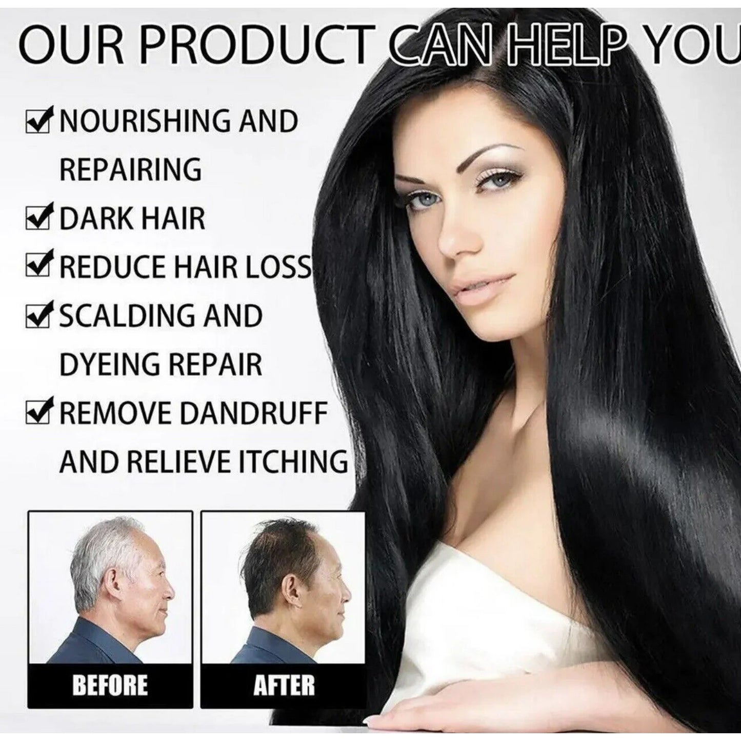Meidu 3-in-1 Natural Black Hair Dye Shampoo – 500ml For Men and Women