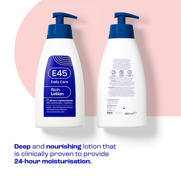 E45 Rich 24h Body Lotion Moisturiser with Primrose Oil – 400ml