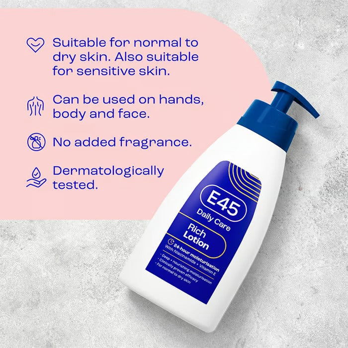 E45 Rich 24h Body Lotion Moisturiser with Primrose Oil – 400ml