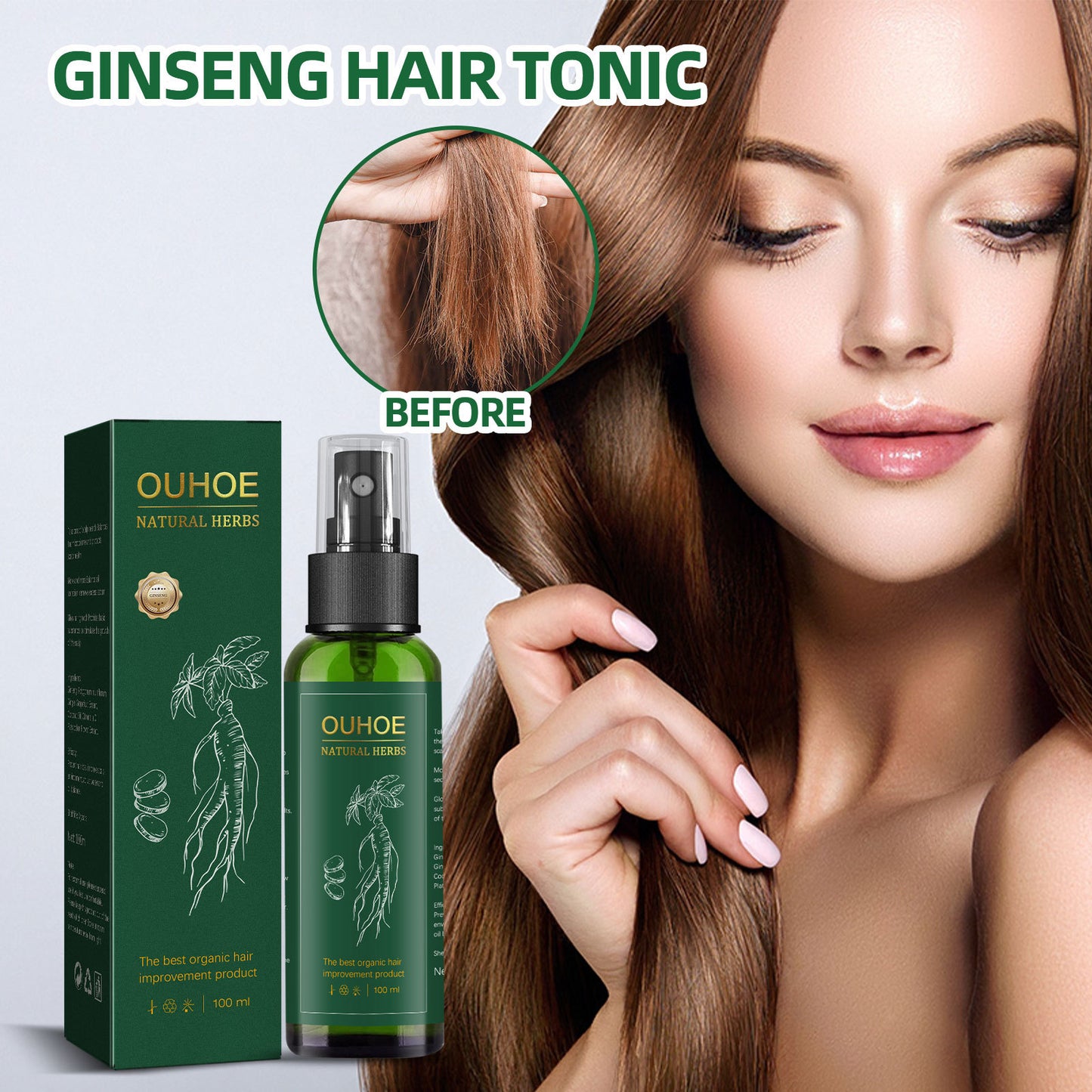 OUHOE Ginseng Hair Growth Lotion – Ginseng Moisturizing Hair Care Spray