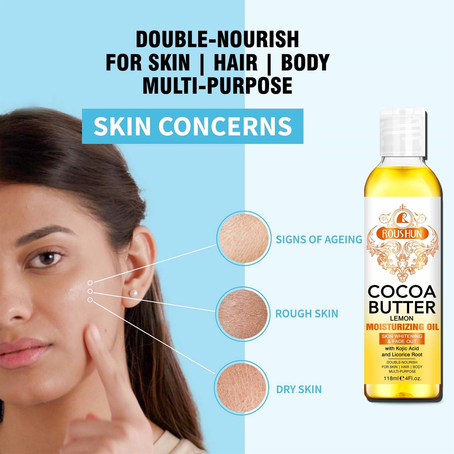 Roushun Cocoa Butter Lemon Moisturizing Whitening Oil