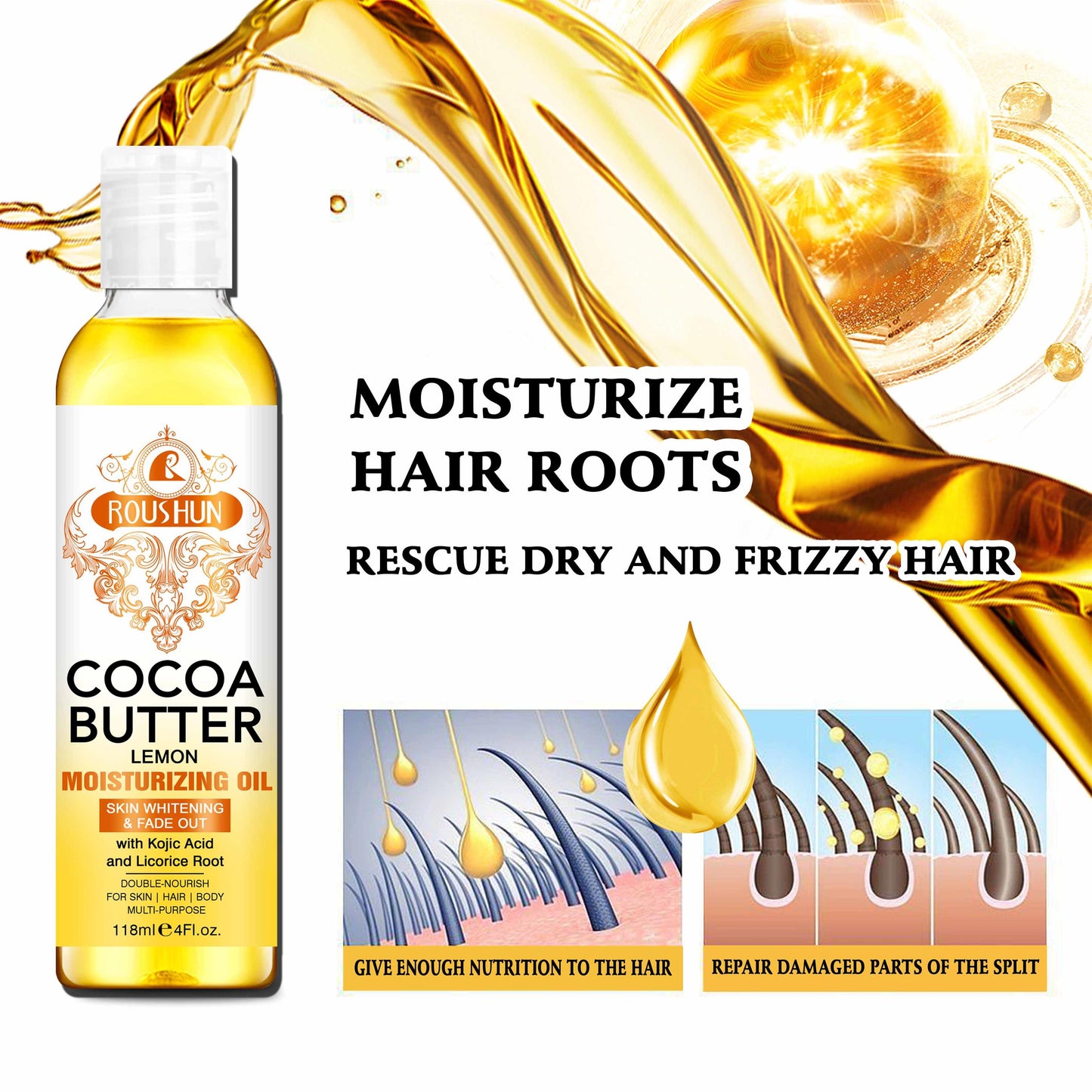 Roushun Cocoa Butter Lemon Moisturizing Whitening Oil
