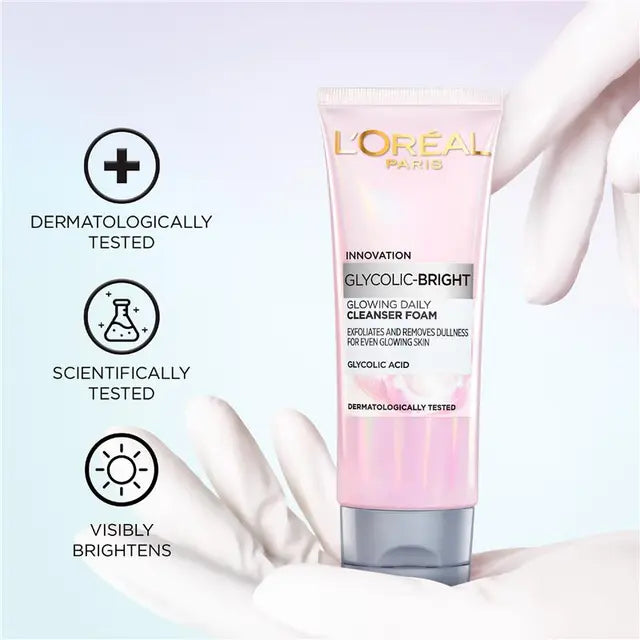 L'Oréal Paris Glycolic Bright Glowing Daily Cleanser Foam with Glycolic Acid – 100ml