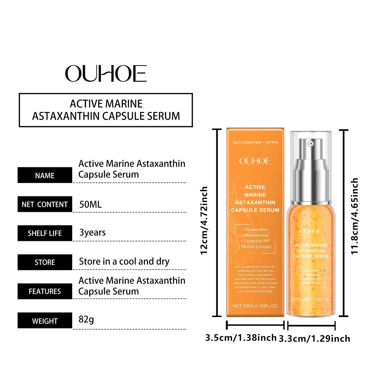 OUHOE Collagen Astaxanthin Face Capsule Serum