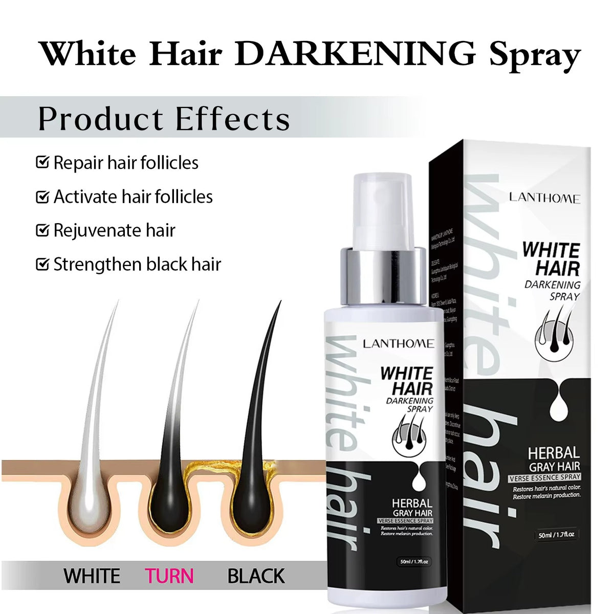 π₯ SALE β LANTHOME White Hair Darkening Spray | Cover Gray Hair Instantly | Men & Women | KSh 2,200 (
