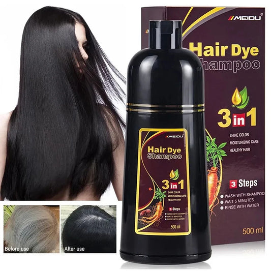 Meidu 3-in-1 Natural Black Hair Dye Shampoo – 500ml For Men and Women