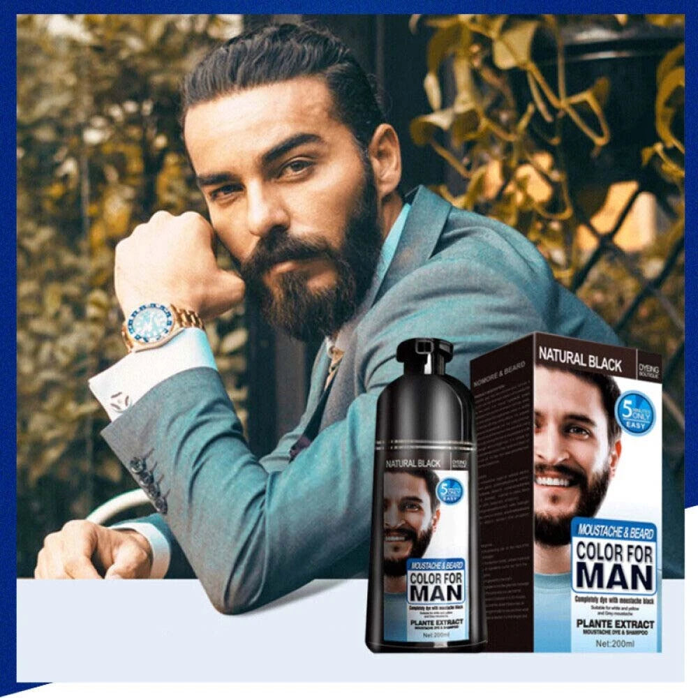 Natural Black Mustache & Beard Dye Shampoo