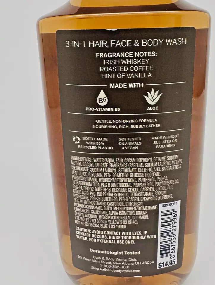 Bath & Body Works Coffee & Whiskey 3-in-1 Hair, Face & Body Wash (Men's Collection)