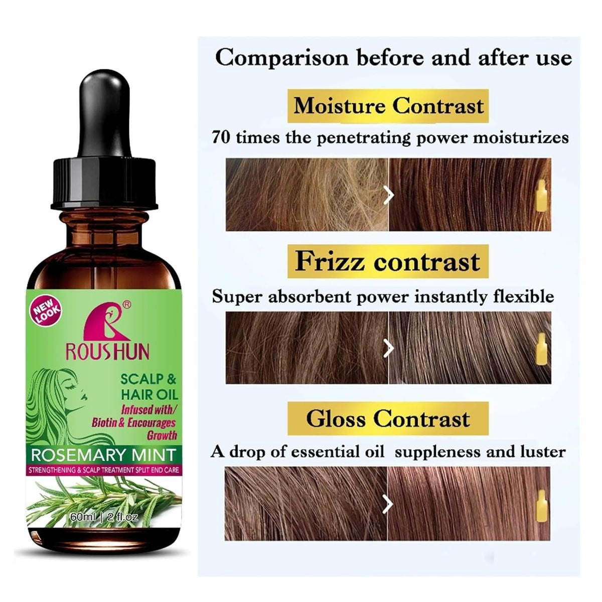 Roushun Rosemary Mint Strengthening Scalp and Hair Oil - 60ml