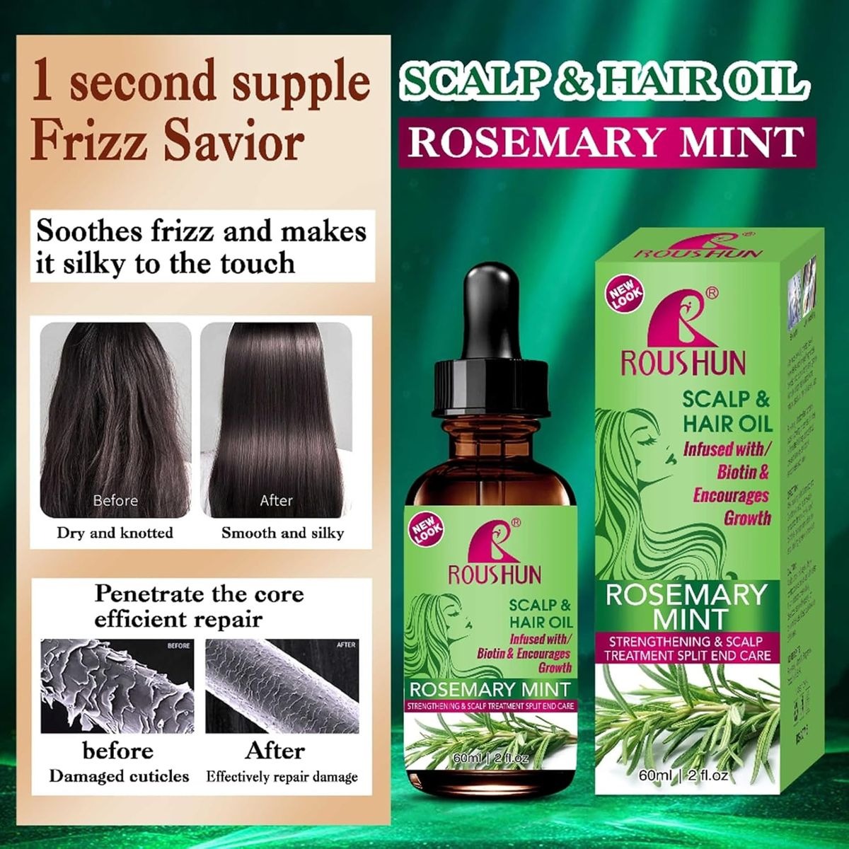 Roushun Rosemary Mint Strengthening Scalp and Hair Oil - 60ml