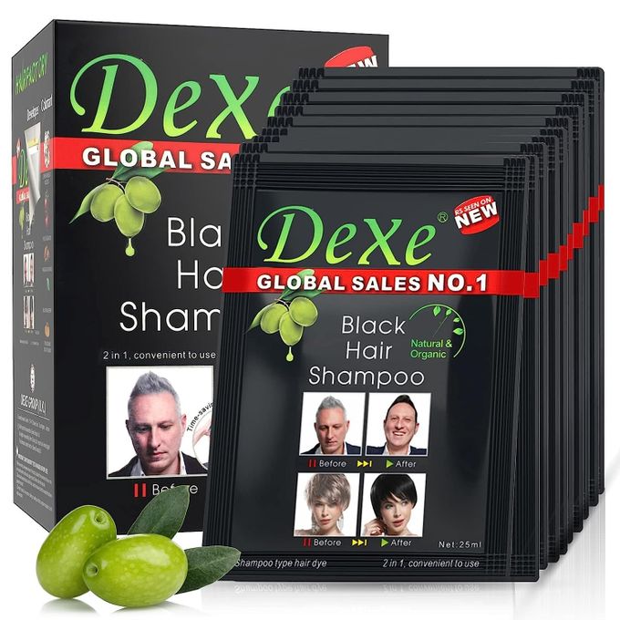 Dexe 10 PCS Black Hair Shampoo – Instant Hair Dye (Black Color)