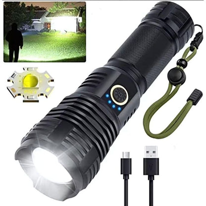 Super Bright LED Torch P50 – Rechargeable | Metallic | Waterproof | USB Type-C