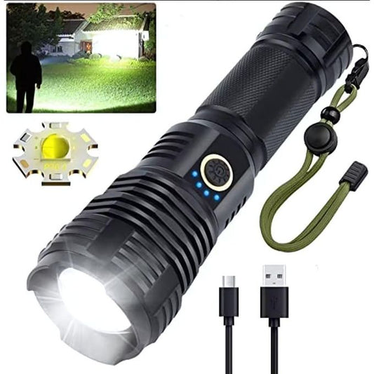 Super Bright LED Torch P50 – Rechargeable | Metallic | Waterproof | USB Type-C