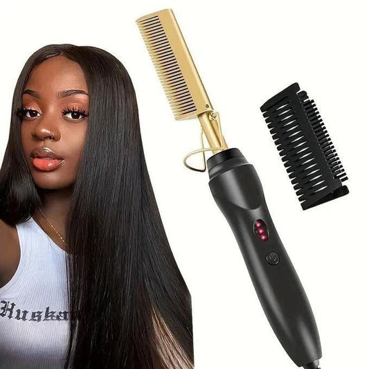 2-in-1 Electric Hot Comb Hair Straightener & Curler Flat Iron