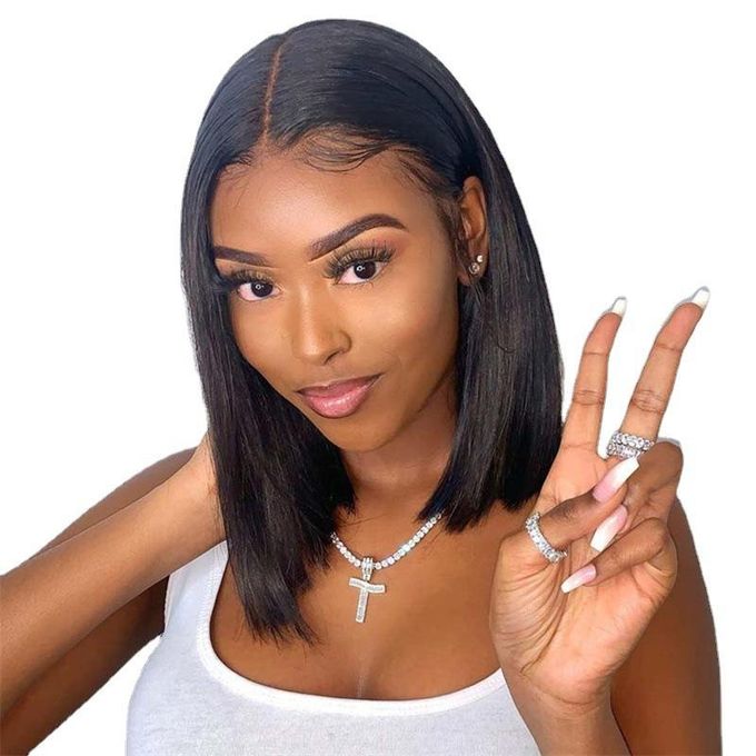 Women’s Short Straight Bobo Head Wig – High Temperature Silk Fiber