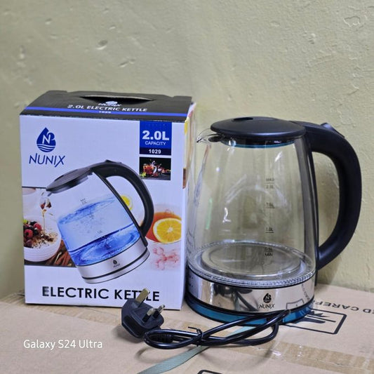 Nunix 2.0L Cordless Glass Electric Kettle with 360° Rotational Base