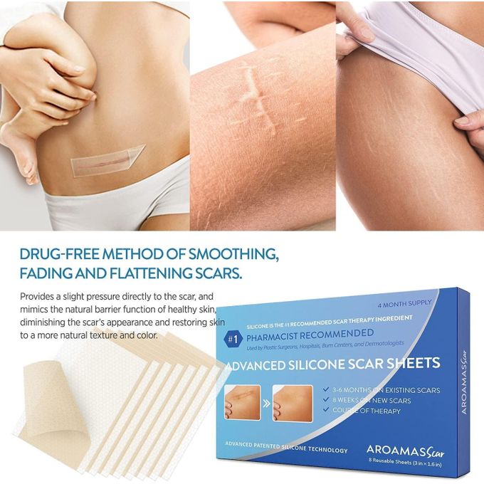 Aroamas Scar Removal Sheets – Professional Silicone Scar Treatment (8 Sheets | 4-Month Supply)