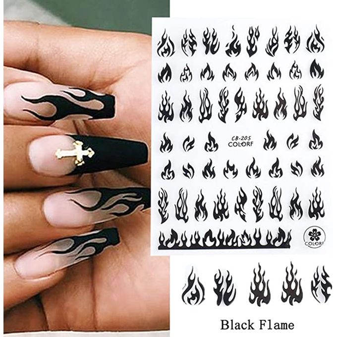 3 Pcs Gold/White/Black Flame Nail Art Stickers
