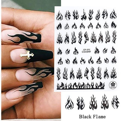 3 Pcs Gold/White/Black Flame Nail Art Stickers