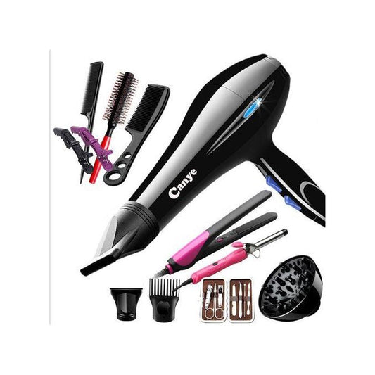 Canye Blow Dry Hair Dryer Full Set – Black (With Accessories, Combs & Flat Iron)