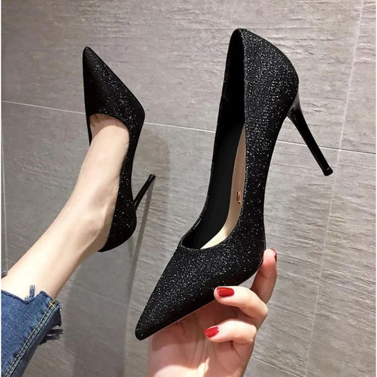 Weddings Ladies Fashion Rhinestone High Heels (7cm) - Black