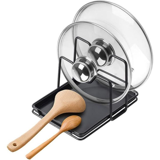KnMn 2-Tier Pot Lid Holder & Cutting Board Organizer with Draining Tray
