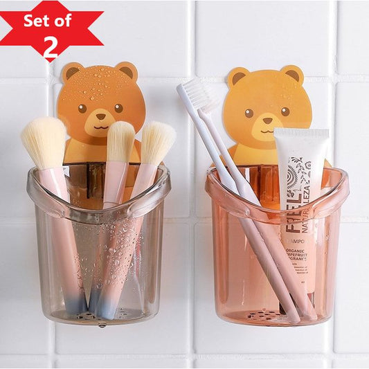 2pcs Plastic Bear Toothbrush Holder – Self-Adhesive Drain Rack