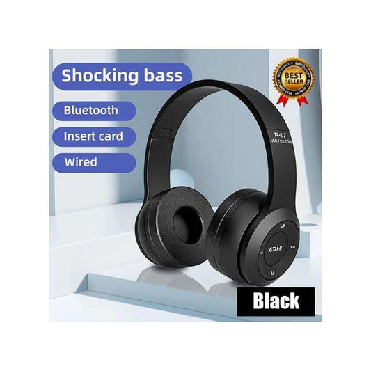 P47 Wireless Bluetooth Headset – Headphones with Microphone, TF Card & FM Radio (Black)