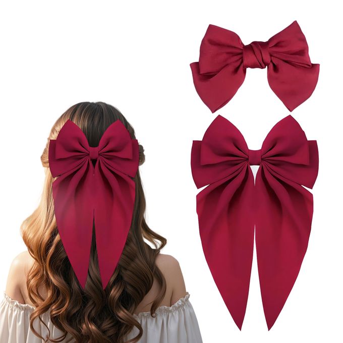 Big Bow Satin Hair Clips Set (2PCS) – Silky Bowknot Metal Hairpins for Thick Hair