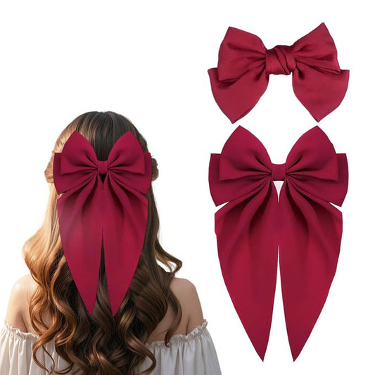 Big Bow Satin Hair Clips Set (2PCS) – Silky Bowknot Metal Hairpins for Thick Hair