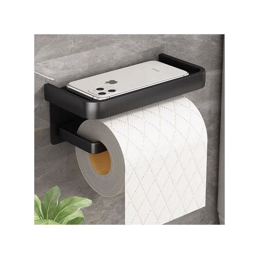 KnMn Metal Toilet Paper Holder with Shelf – Black