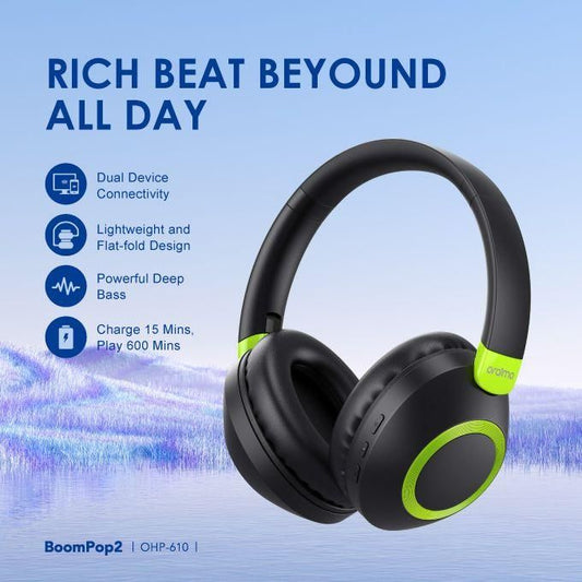 Oraimo BoomPop 2 Powerful Deep Bass Dual Device Connectivity Wireless Headphone