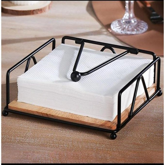 Elegant Metallic Napkin/Serviette Holder with Flip Close & Bamboo Base