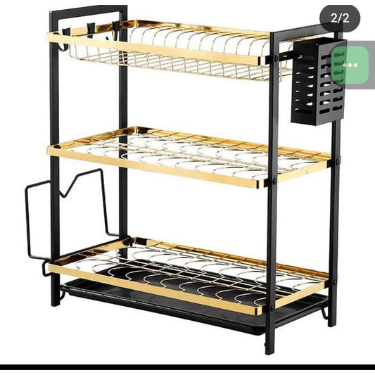 3 Tier Metallic Dishrack and Kitchen Organizer