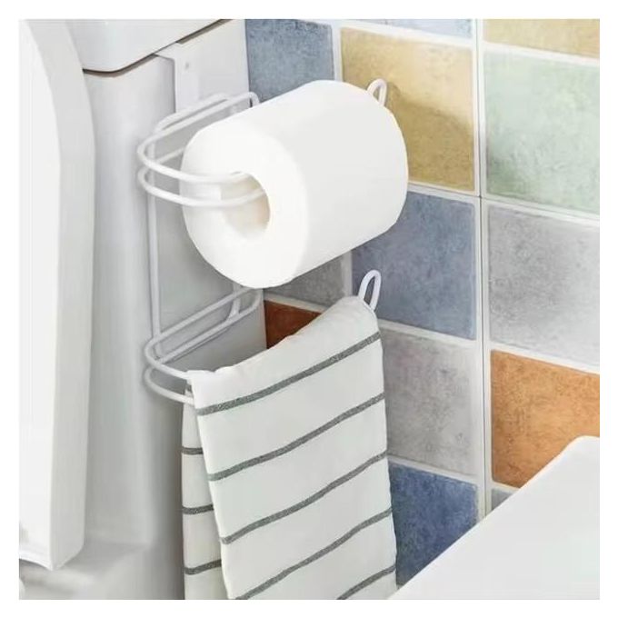 1pc Wall Hanging Iron Double Paper Towel Storage Rack