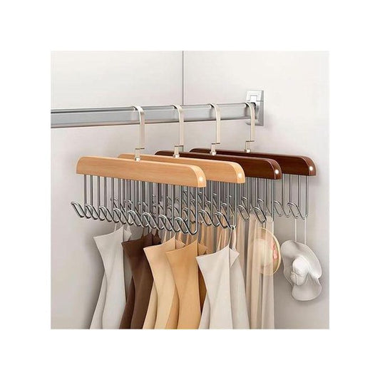 Wooden Clothes Hanger with 8 Hooks