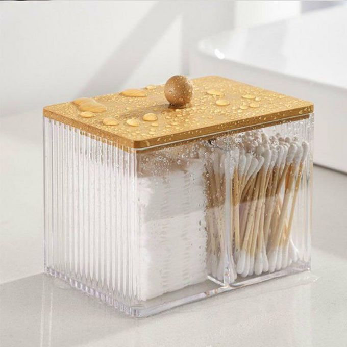 Acrylic Storage Box with Bamboo Lid – Makeup, Cotton Pads & Jewelry Holder