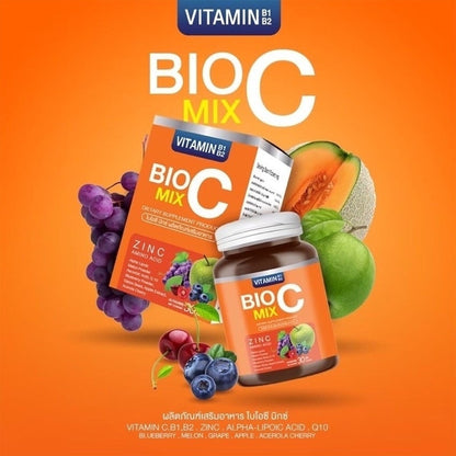 BioC Mix Vitamin C B1 B2 Zinc Q10 Antioxidant Bright Skin Immune Brain 30 Tablet