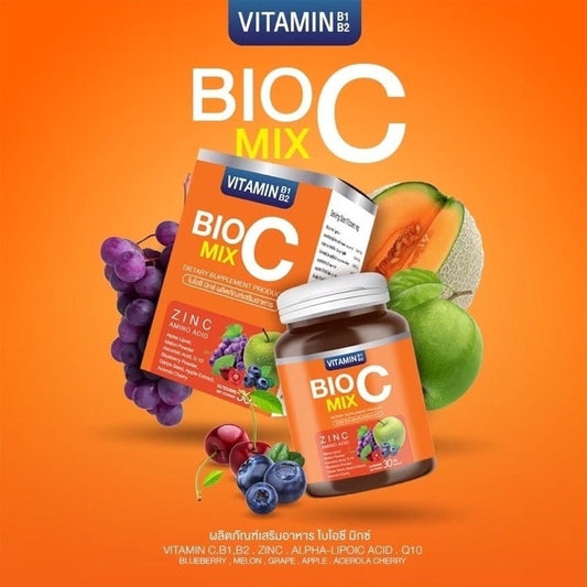 BioC Mix Vitamin C B1 B2 Zinc Q10 Antioxidant Bright Skin Immune Brain 30 Tablet