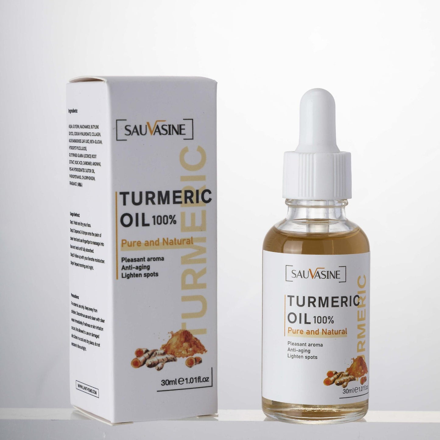 Sauvasine Turmeric facial whitening serum anti aging wrinkle moisturize reduce fine lines fade dark spots face brighten essence oil