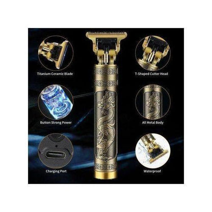 VINTAGE T9 Proffesional Heavy Duty Hair Clipper Usb Rechargeable Time Professional VintageT9 Golden Dragon Metal Rechargeable Electric Hair Clipper Trimmer Machine