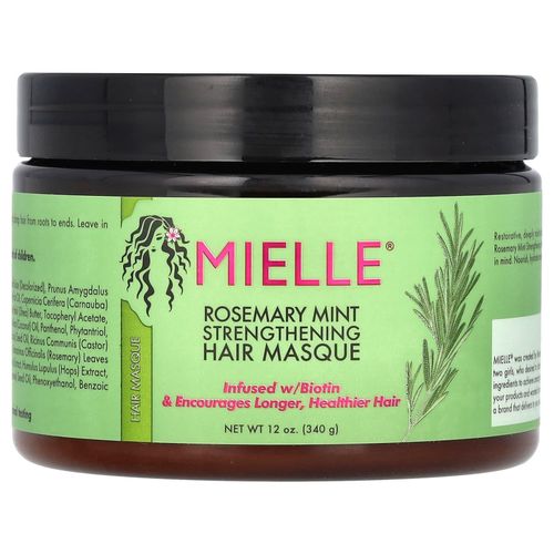 Mielle Organics Rosemary Mint Strengthening Hair Masque, Essential Oil & Biotin Deep Treatment-340mL
