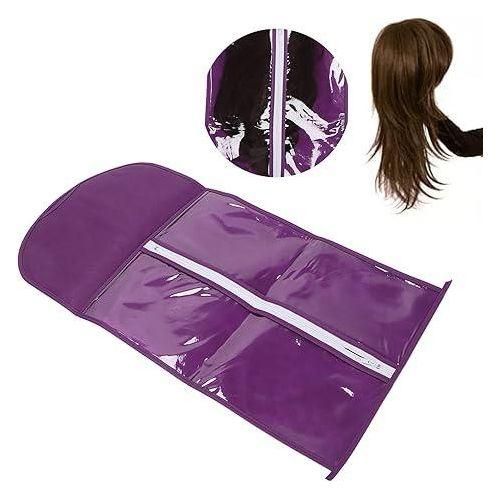 Wig Storage Bag, Portable Hair Extensions Dustproof Storage Bag with Strong Zipper for Travel Daily (Purple)