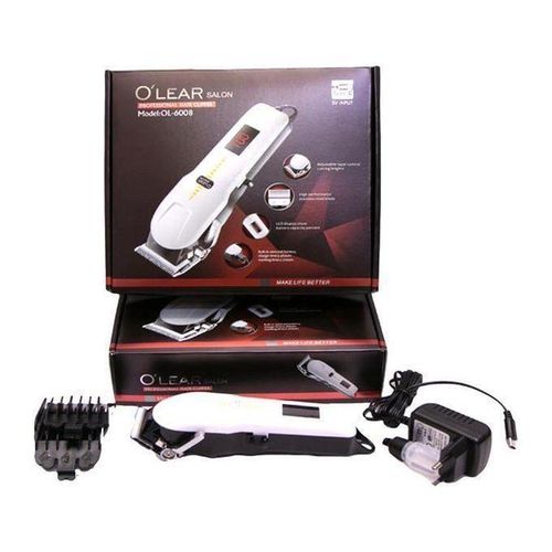 Naj Oleari SALON High Quality KINYOZI Professional Cordless Rechargeable Hair Trimmer Clipper Shaving Machine Kinyozi With Battery LCD Display - White
