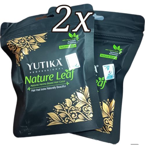 Yutika 2X NATURAL LEAF Henna Based Hair Colour BLACK No Ammonia With Hemp Herbs