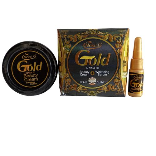 Makci-G GOLD Advanced pearl & shine Face Beauty CREAM + SERUM. Moisturizes, Softens,Removes Wrinkles, Fine Lines, Pimples, Dark Circles, Blackheads, Spots, Stains & Freckles