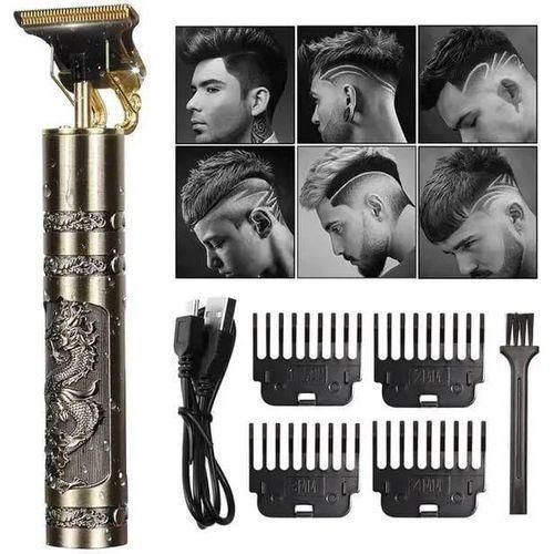 VINTAGE T9 Dragon Rechargeable Metal Hair Clipper - Professional Cordless Beard & Hair Trimmer with Gold Finish - Kinyozi Shaving Machine