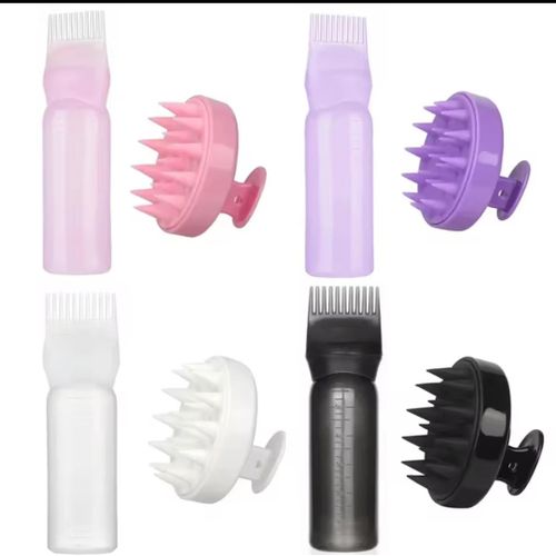 2pcs Dye Refillable Bottle Applicator Massager Brush Air Cushion Comb Set Hair Coloring Hairdressing