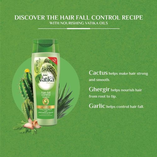 Vatika Hair Fall Control Shampoo with Cactus & Ghergir Strengthens & Nourishes For Dry & Damaged Hair