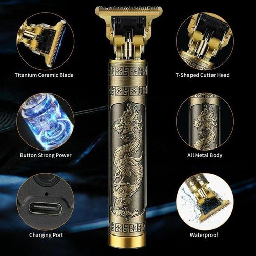 Vintage T9 Dragon Rechargeable Metal Hair Clipper Gold For The PerFECT